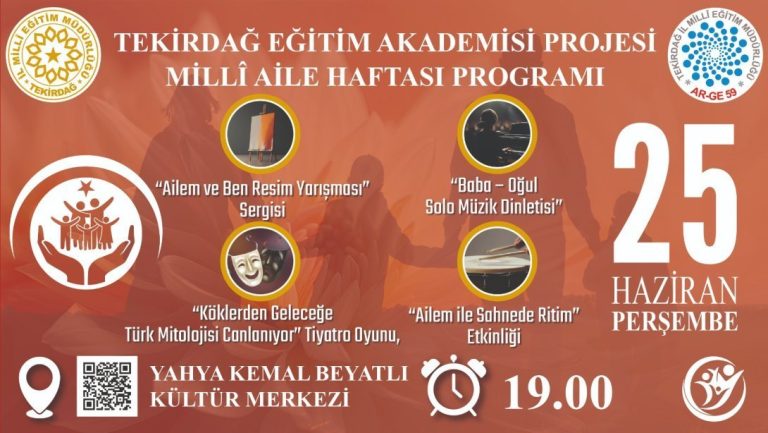 Tekirdağ Eğitim Akademisi Kapsamında Millî Aile Haftası Programı Gerçekleştirilecek